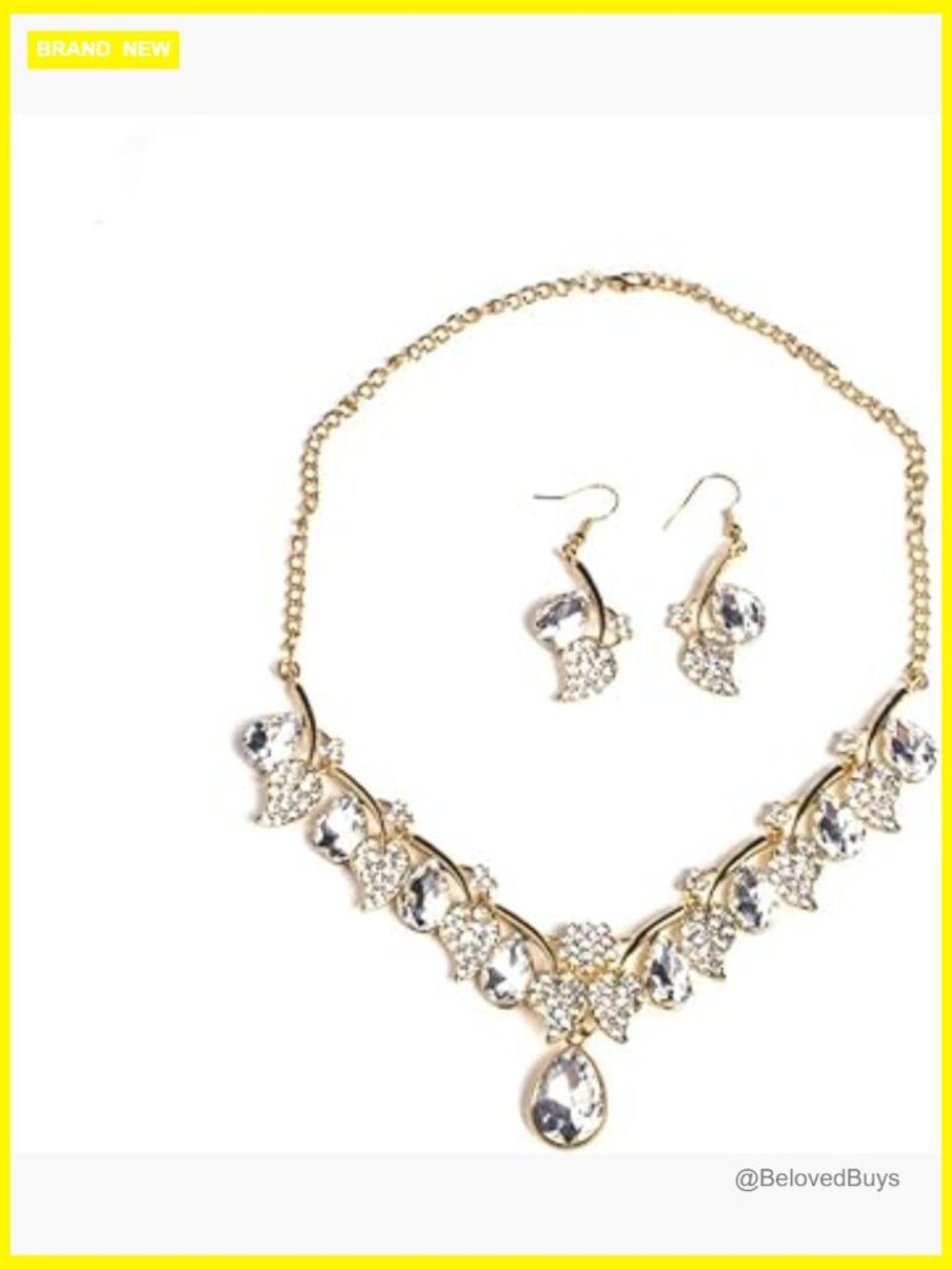 Women's Rhinestone Necklace and Earring Set, Lobster Clasp, Dress Jewelry